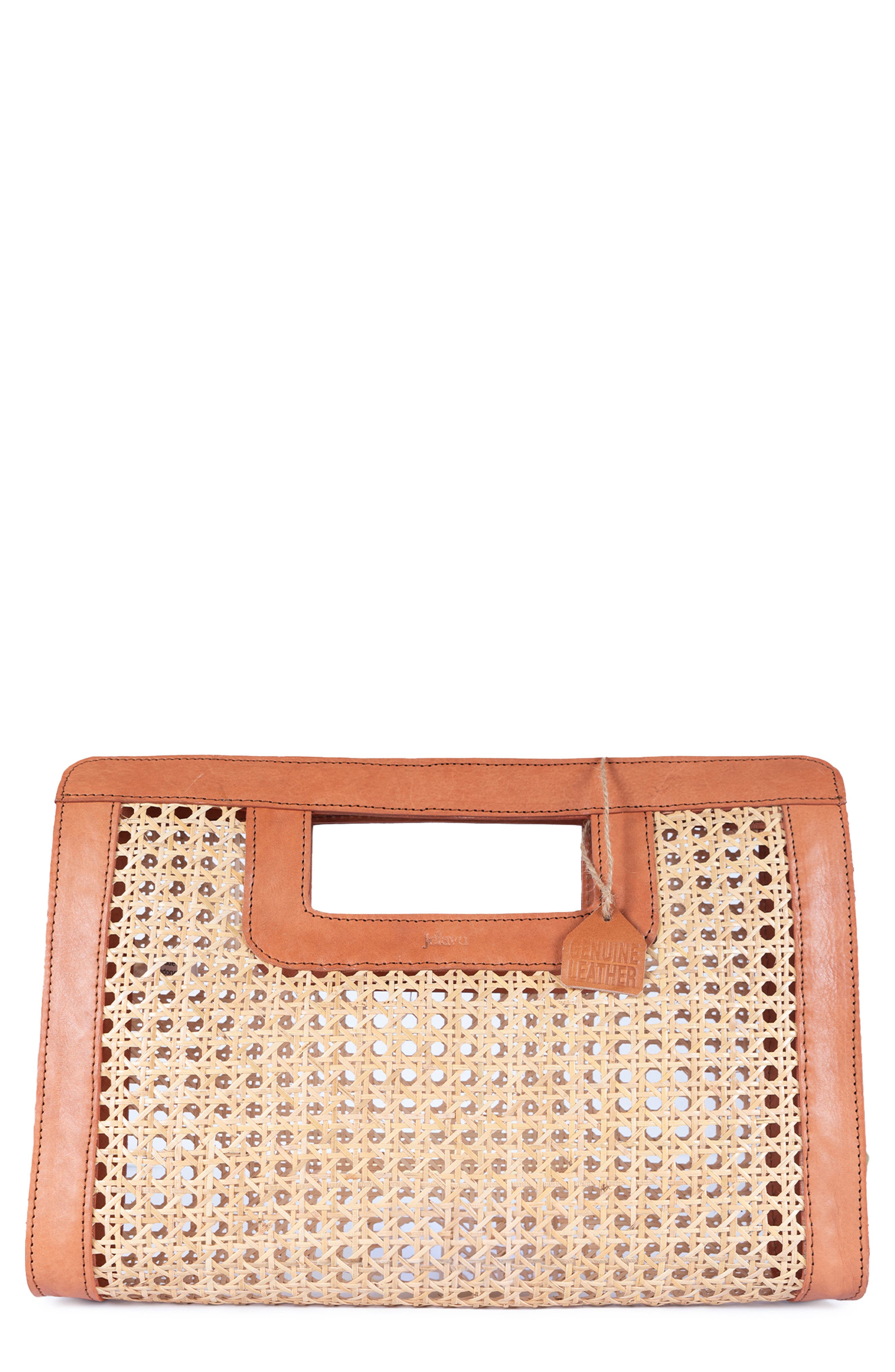 Jelavu Delmar Rattan & Leather Frame Clutch