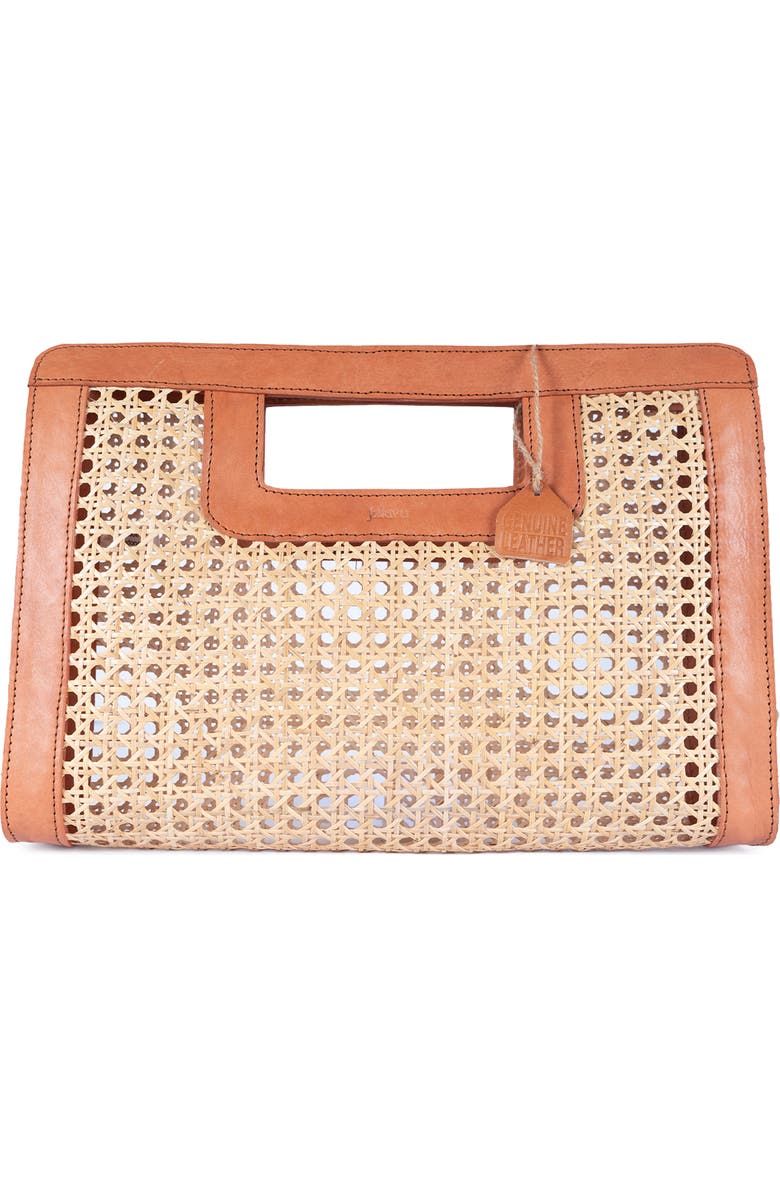 Jelavu Delmar Rattan & Leather Frame Clutch, Main, color, Tan