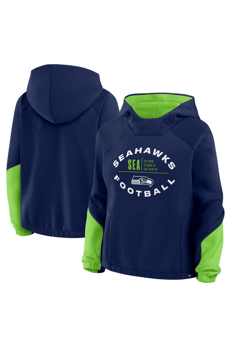 Women's Fanatics College Navy Seattle Seahawks Oversized Redzone Bubble Screen Pullover Hoodie, Main, color, College Navy