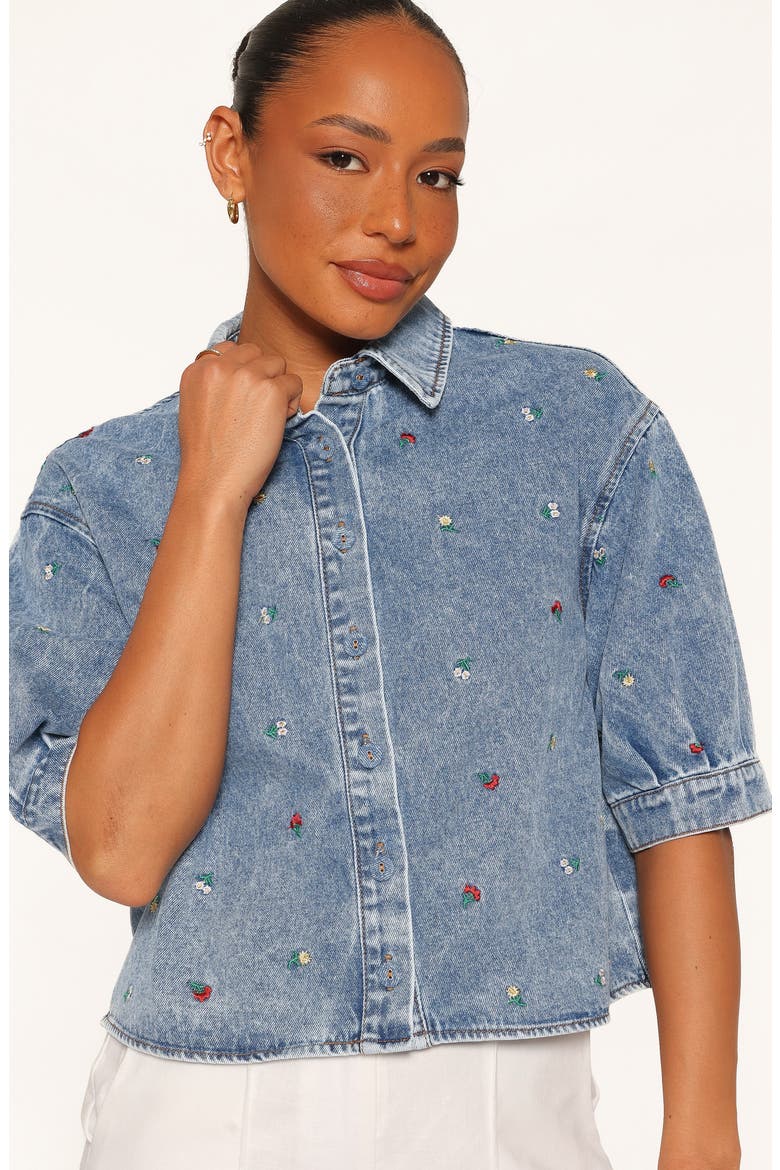 Nerys Embroidered Button-Up Denim Shirt, Alternate, color, MEDIUM WASH