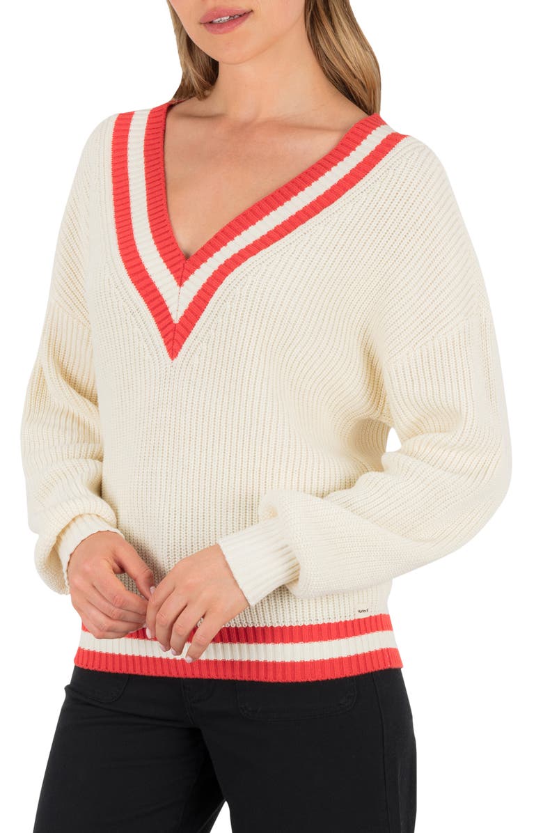 Hurley Moon & Back V-Neck Sweater, Alternate, color, Tofu