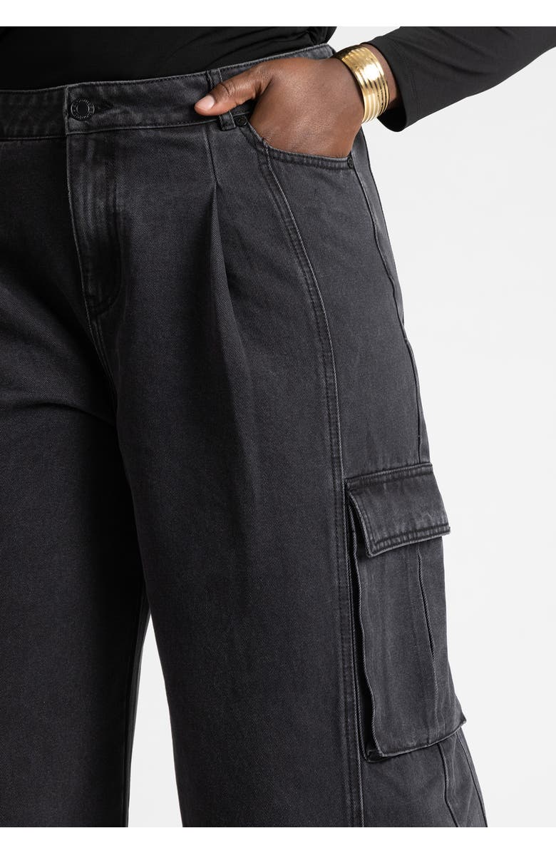 ELOQUII Wide Leg Cargo Jean, Alternate, color, Washed Black