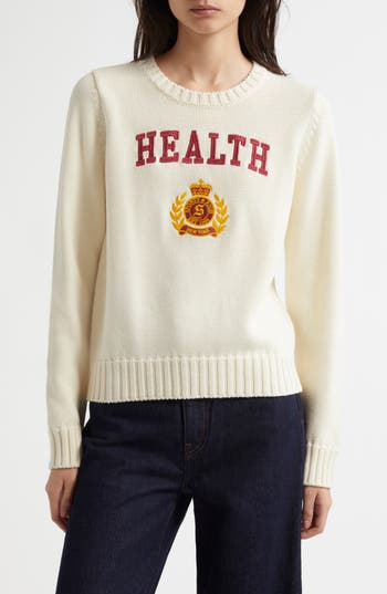 Sporty And Rich Slogan-intarsia Jumper In Cream