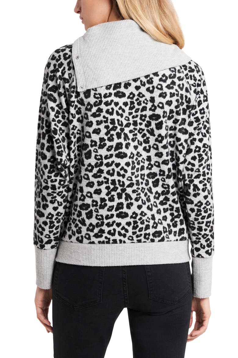 Leopard Jacquard Foldover Neck Brushed Top, Alternate, color, SILVER HTHR