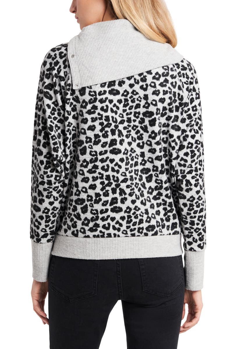 Vince Camuto Leopard Jacquard Foldover Neck Brushed Top, Alternate, color,