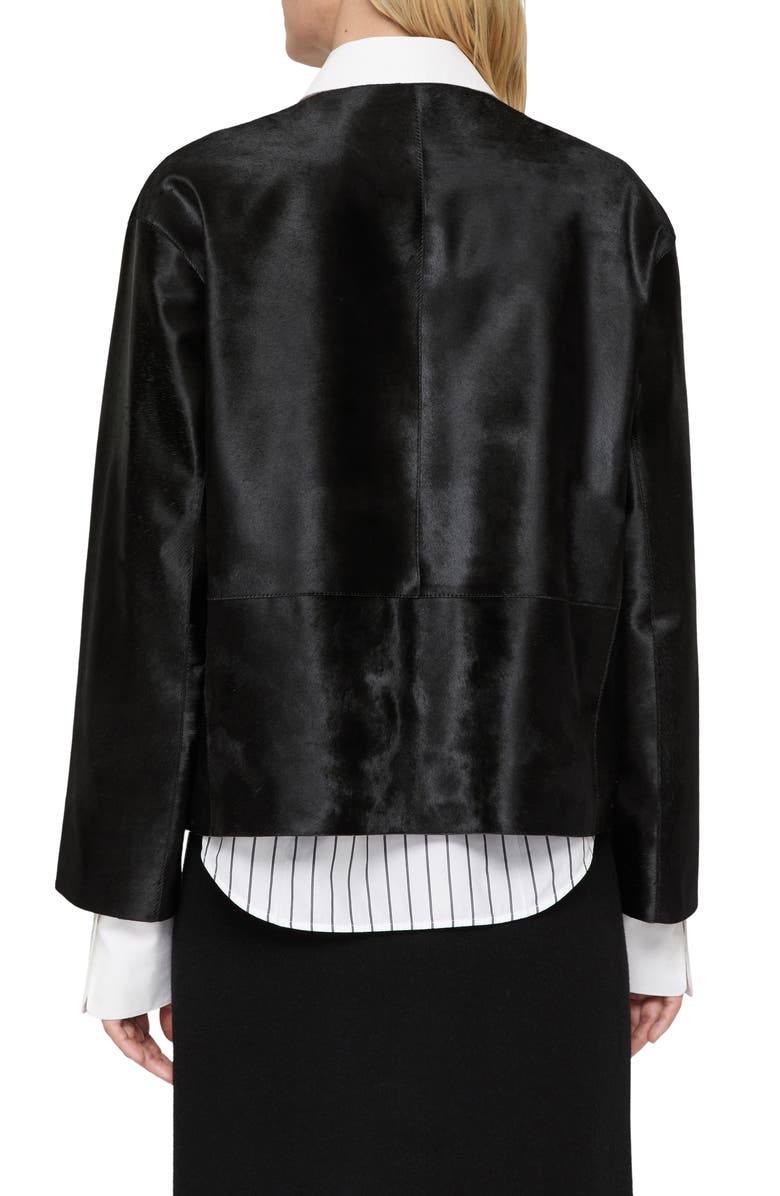 Lafayette 148 New York Collarless Patch Pocket Genuine Calf Hair Jacket, Alternate, color, Black