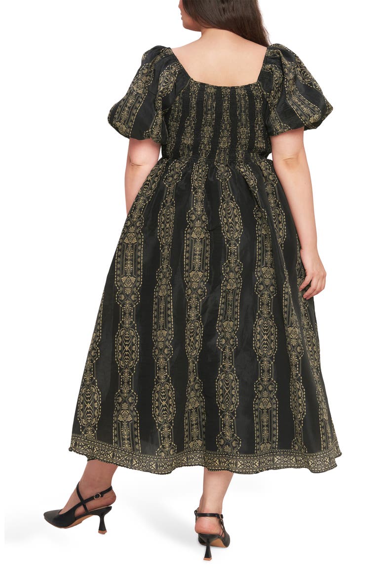Puff Sleeve Midi Dress, Alternate, color, BLACK TAUPE
