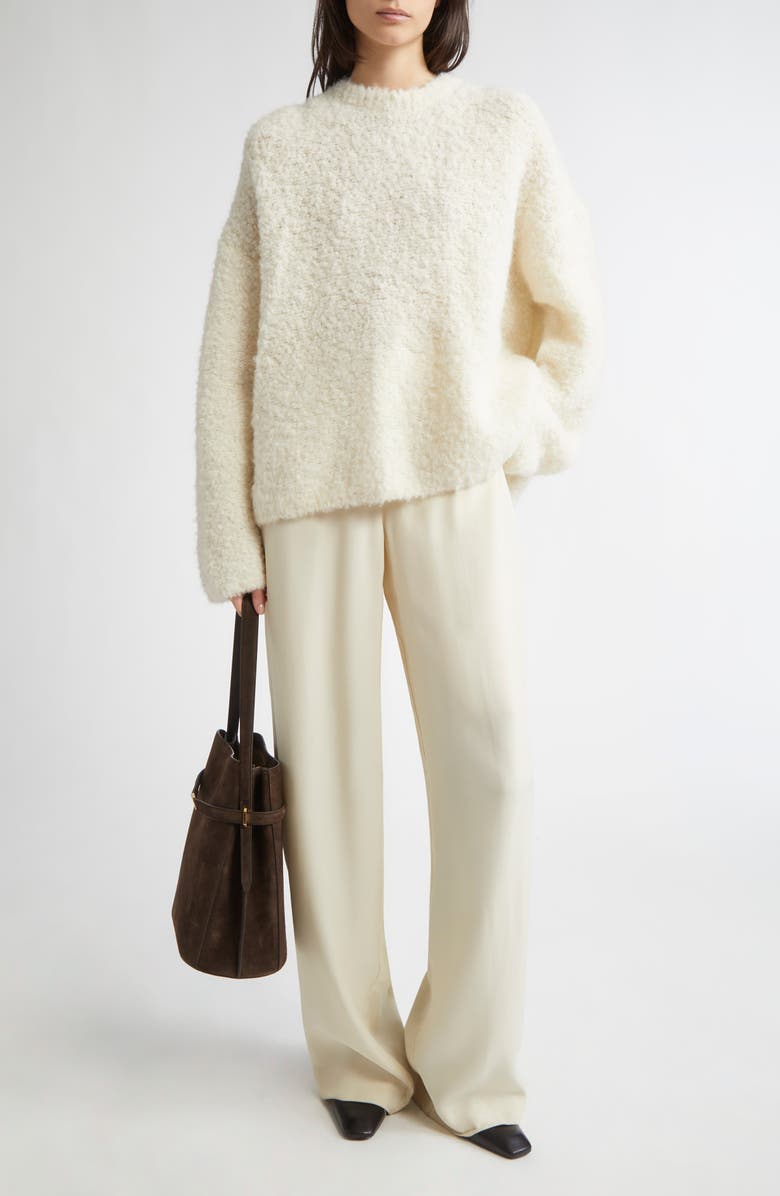 TOTEME Boxy Bouclé Alpaca Blend Sweater, Alternate, color, Milk