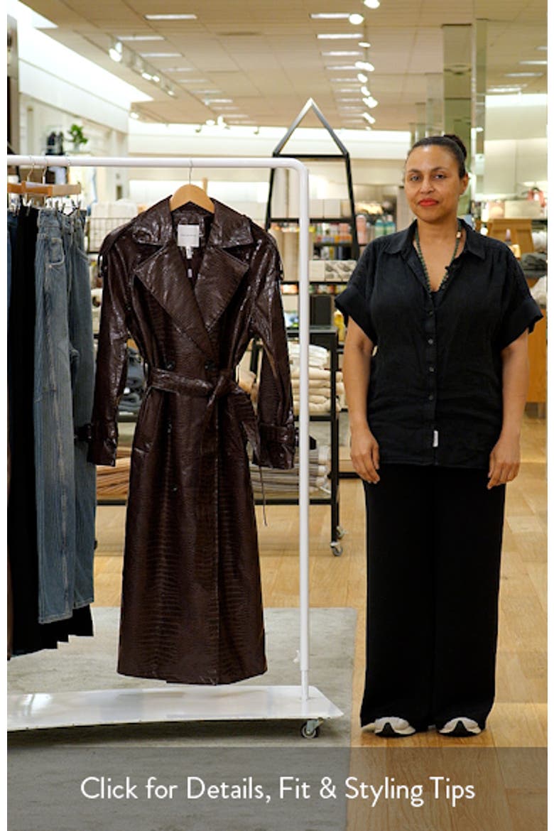 Croc Embossed Faux Leather Maxi Trench Coat video