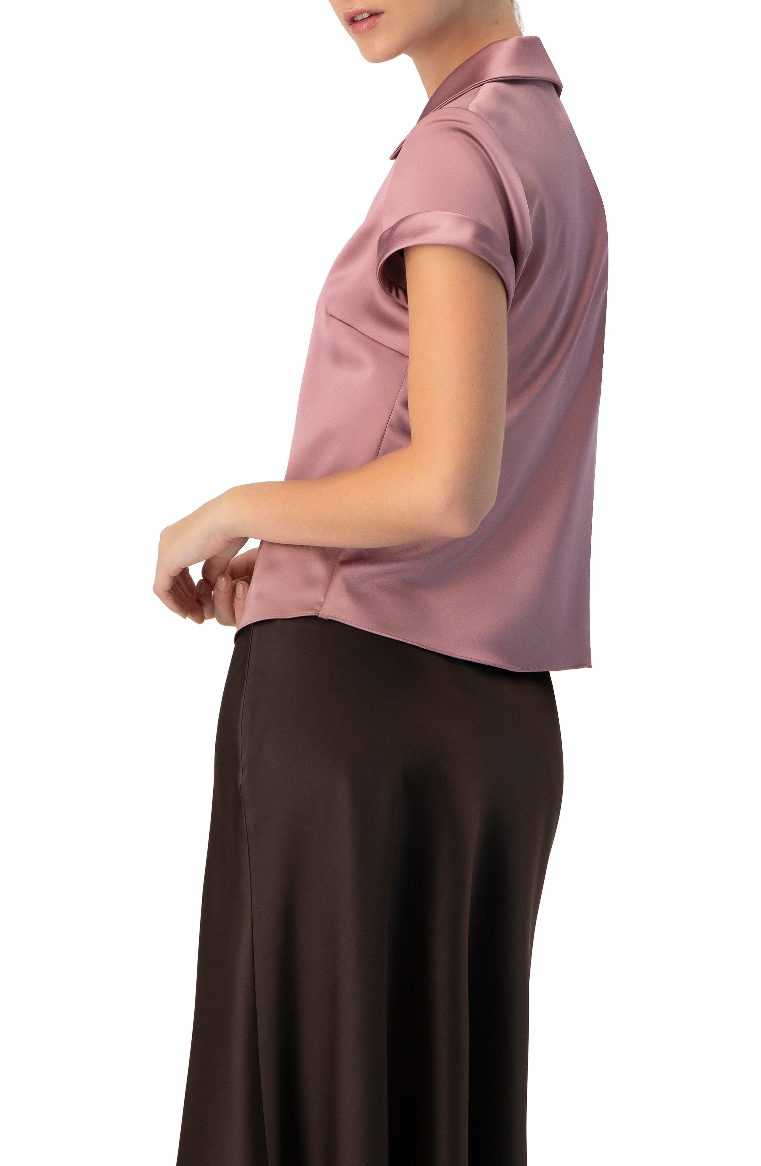 Plain Short Sleeve Blouse with Shirt Collar - image 2