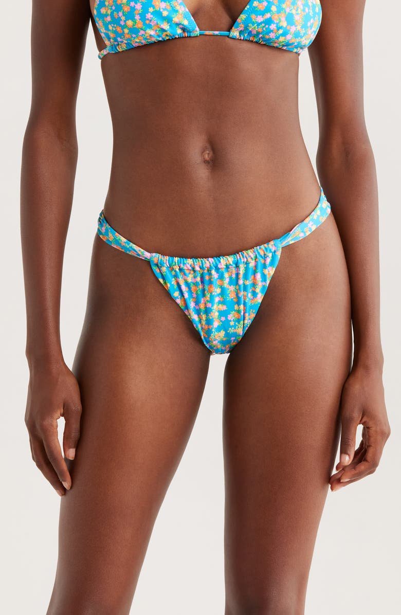 Kulani Kinis Ruched Thong Bikini Bottoms, Main, color, La Belle