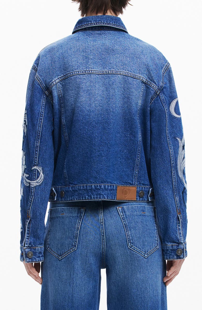 Desigual Embroidered Denim Trucker Jacket, Alternate, color, 