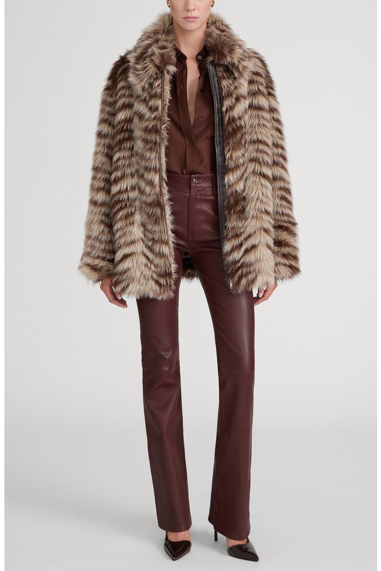 The Alpine Chevron Faux Fur Coat, Alternate, color, TAUPE MULTI