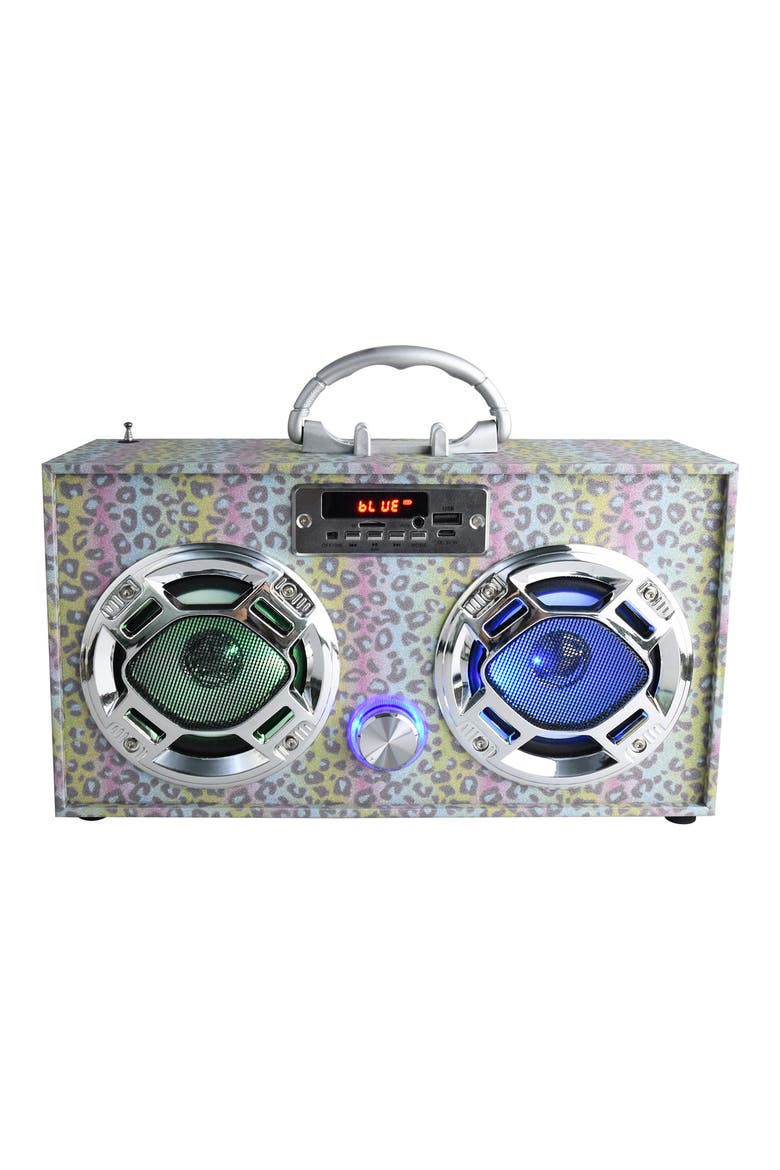 BlueTooth Stereo Speaker with FM Tuner & LED Light Up Lights, Main, color, LEOPARD MULTI