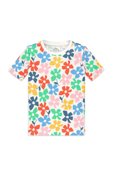 Kids Organic Short Sleeve Pj Top In Rainbow Blooms (Toddler, Little Kid, Big Kid)
