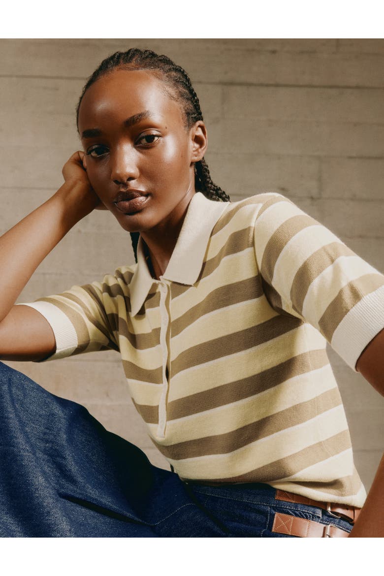 Stripe Short Sleeve Polo Shirt, Alternate, color, Lemon
