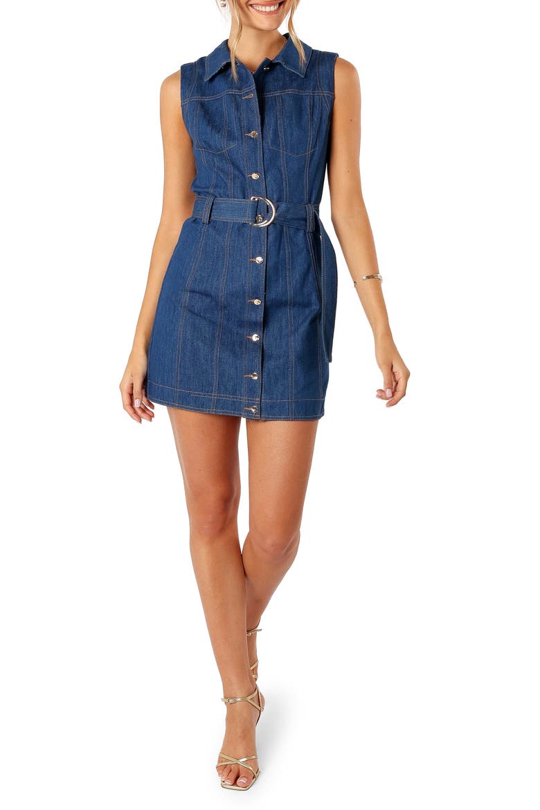 Parker Sleeveless Denim Mini Shirtdress, Main, color, DENIM