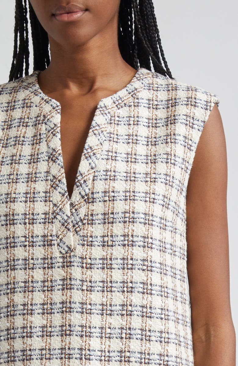 Veronica Beard Nomi Sleeveless Tweed Shift Minidress, Alternate, color, Ivory/ Camel