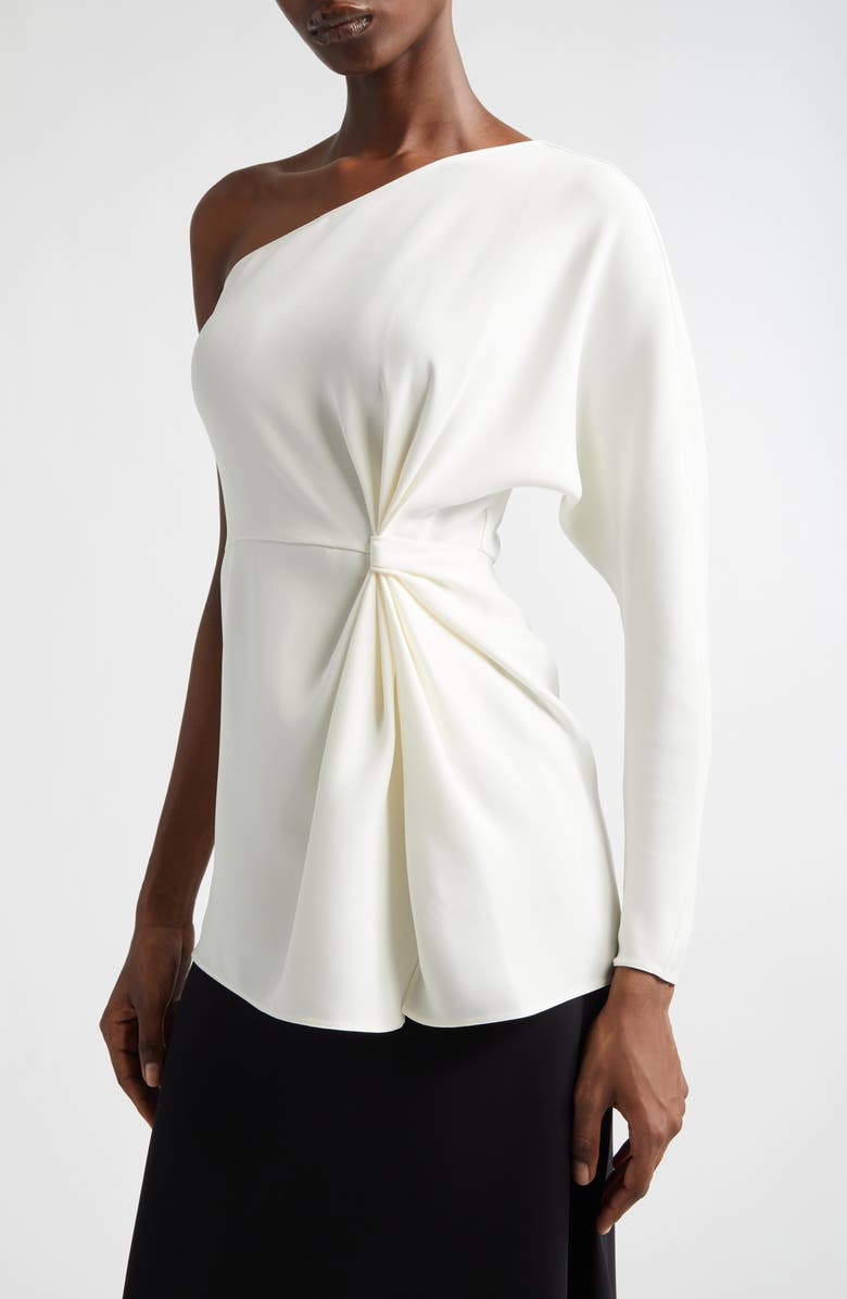 Valentino One-Shoulder Silk Cady Couture Top, Alternate, color, Ivory
