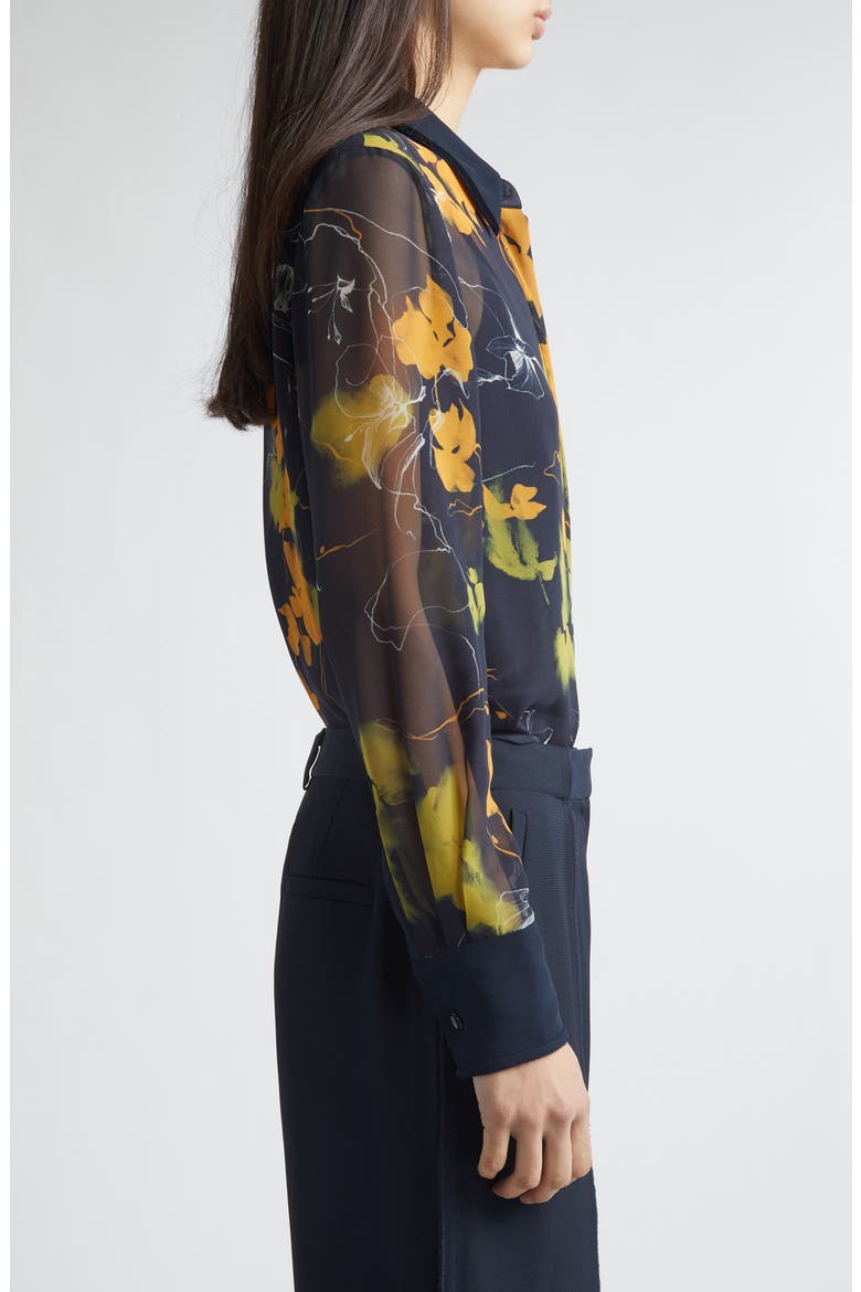 Shadow Floral Georgette Button-Up Shirt, Alternate, color, ULTRA NAVY