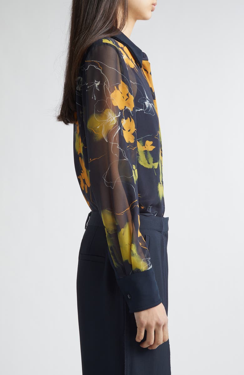 Jason Wu Collection Shadow Floral Georgette Button-Up Shirt, Alternate, color, Ultra Navy