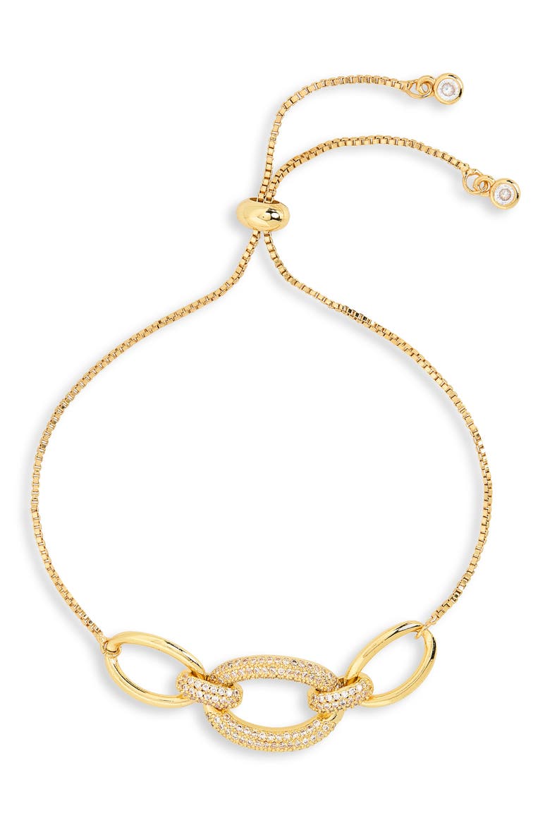 Pavé Crystal Oval Link Slider Bracelet, Main, color, GOLD