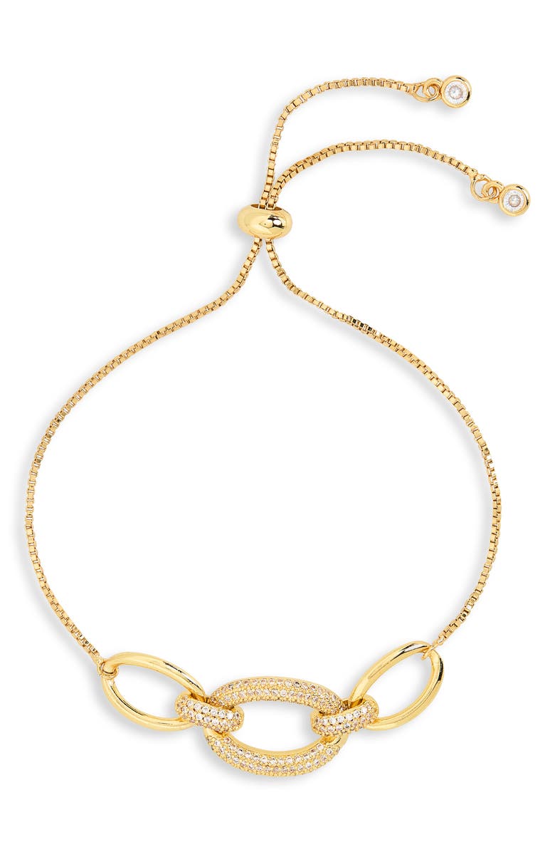 Panacea Pavé Crystal Oval Link Slider Bracelet, Main, color, Gold