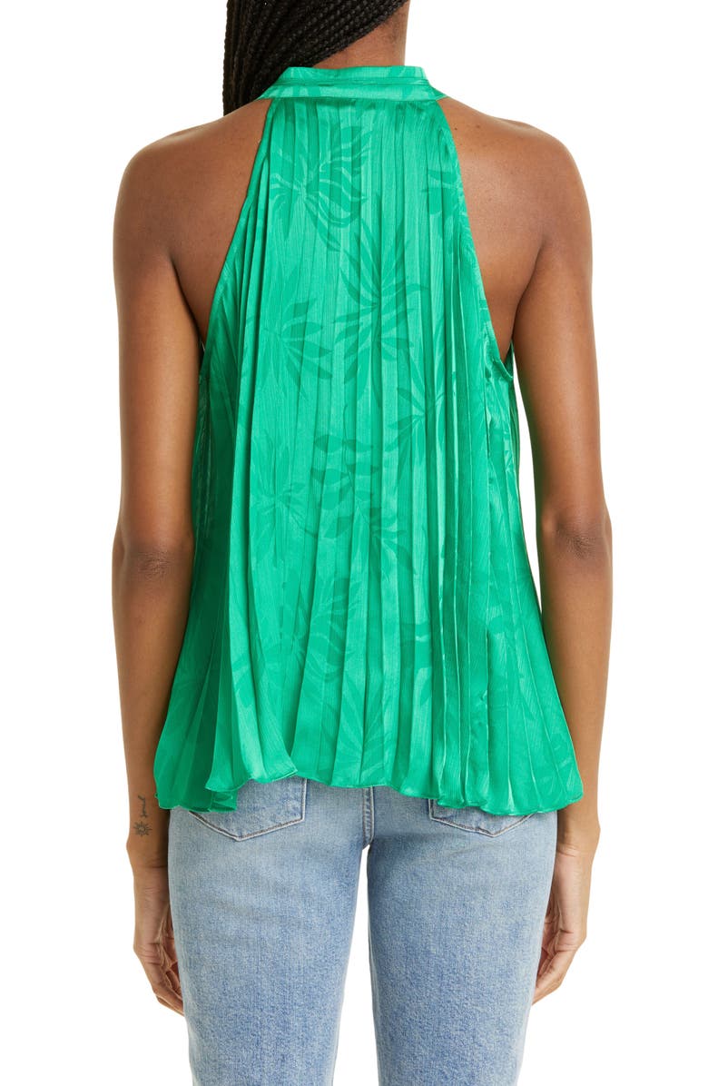 Ramy Brook Alex Pleated Sleeveless Blouse, Alternate, color, Garden Green Island