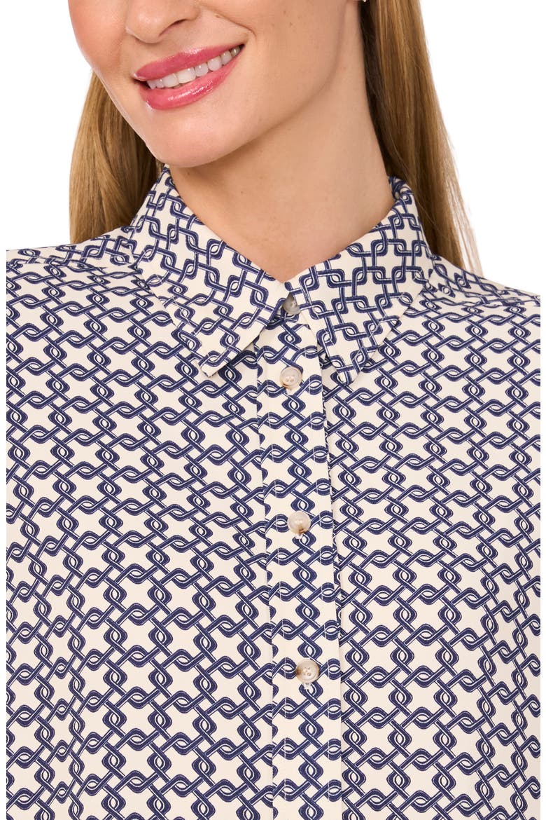 Geo Print Long Sleeve Mini Shirtdress, Alternate, color, VANILLA ICE