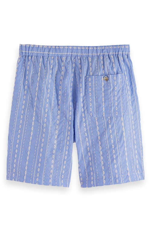 Scotch & Soda Embroidered Eyelet Cotton Bermuda Shorts In Sky Blue