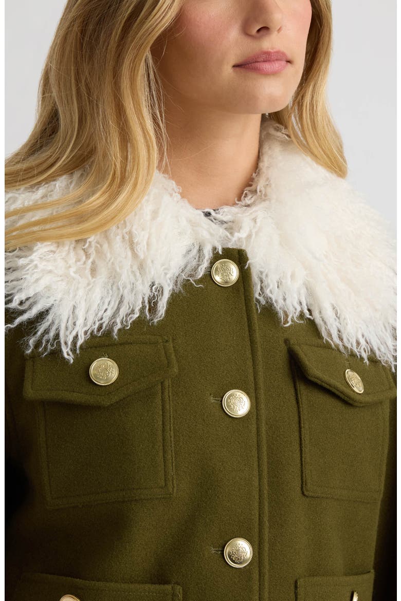 Faux Fur Trim Faux Wool Short Jacket, Alternate, color, OLIVE