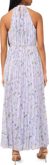 Floral Pleated Sleeveless Maxi Dress