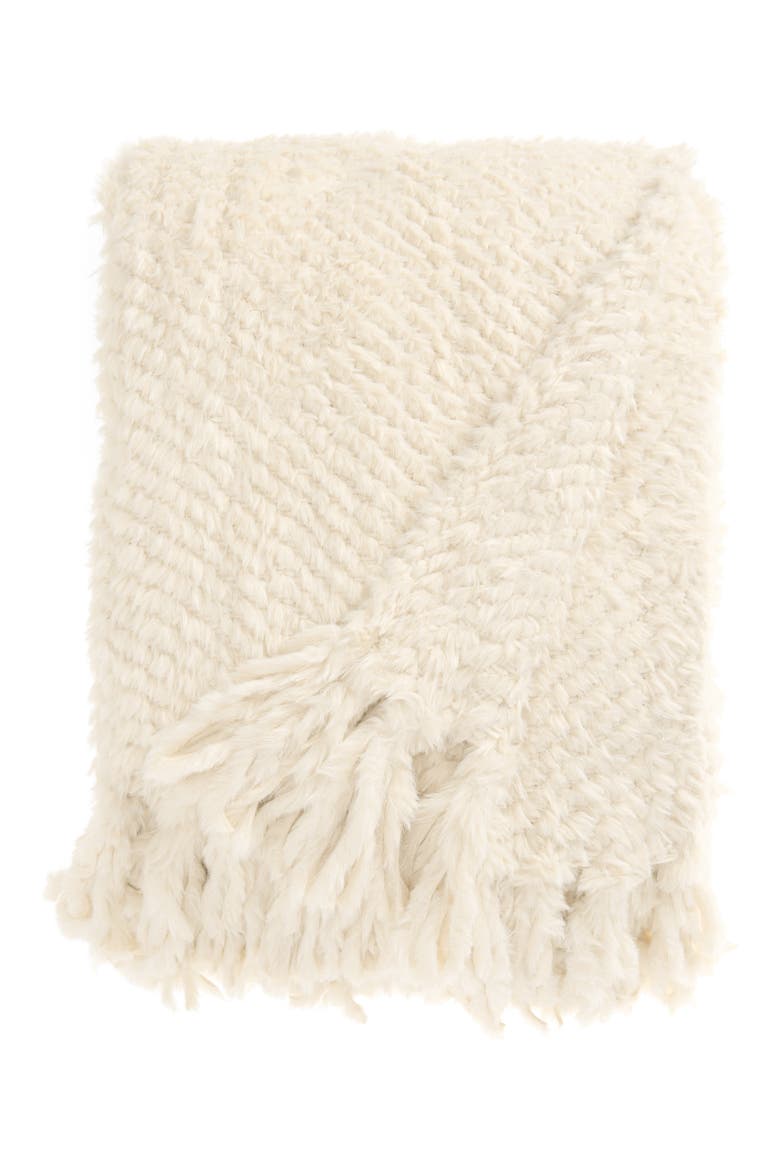 Plume Faux Fur Throw Blanket, Main, color, IVORY