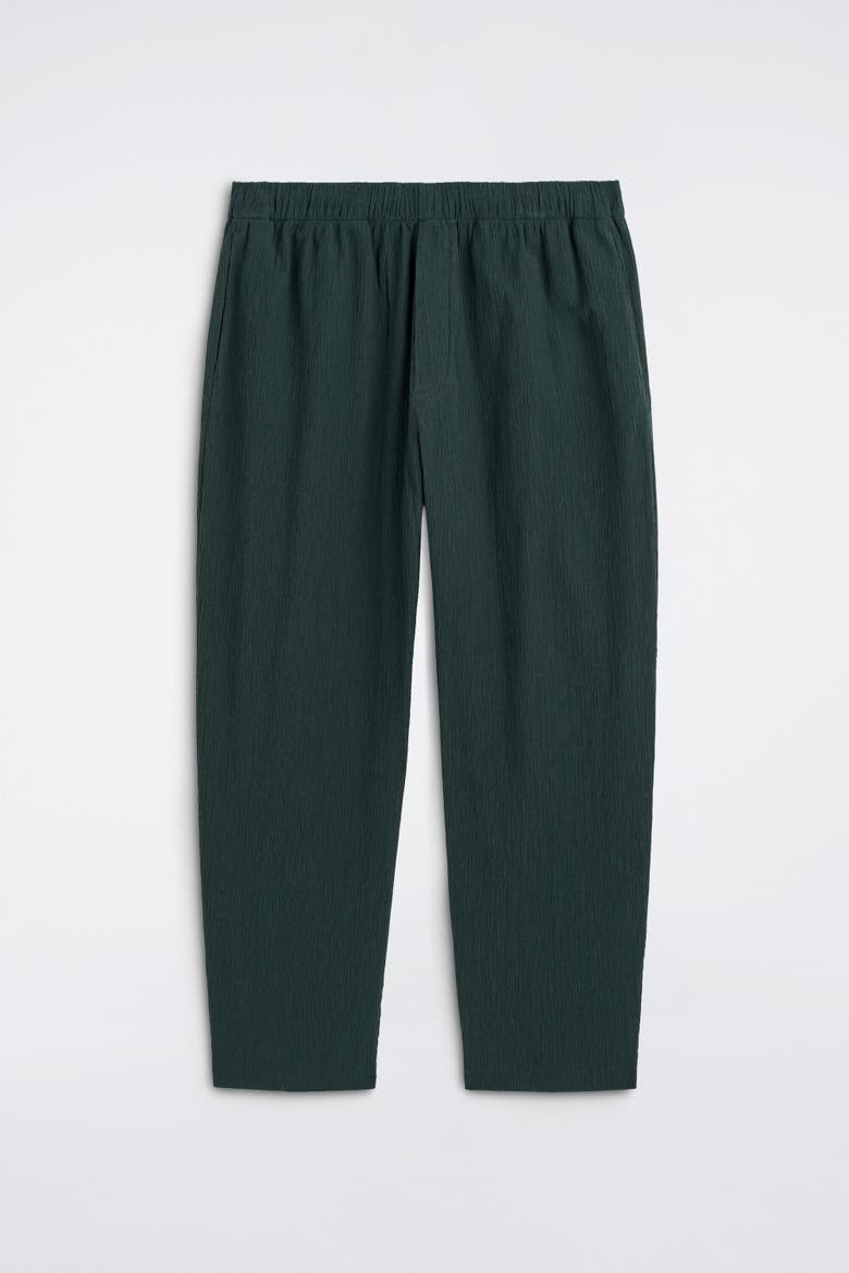 Crinkled-cotton Relaxed-fit Tapered Pants, Alternate, color, DARK GREEN
