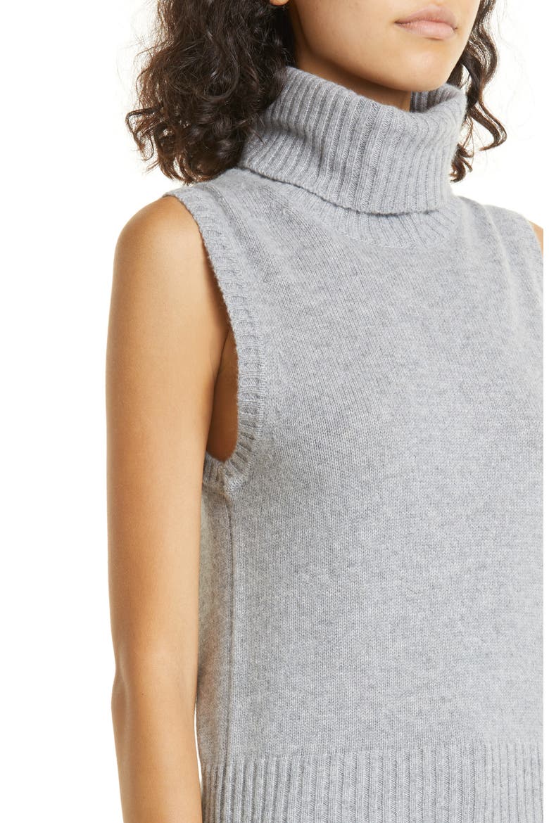 Mazzy Sleeveless Cashmere Turtleneck Sweater, Alternate, color, HEATHER GREY