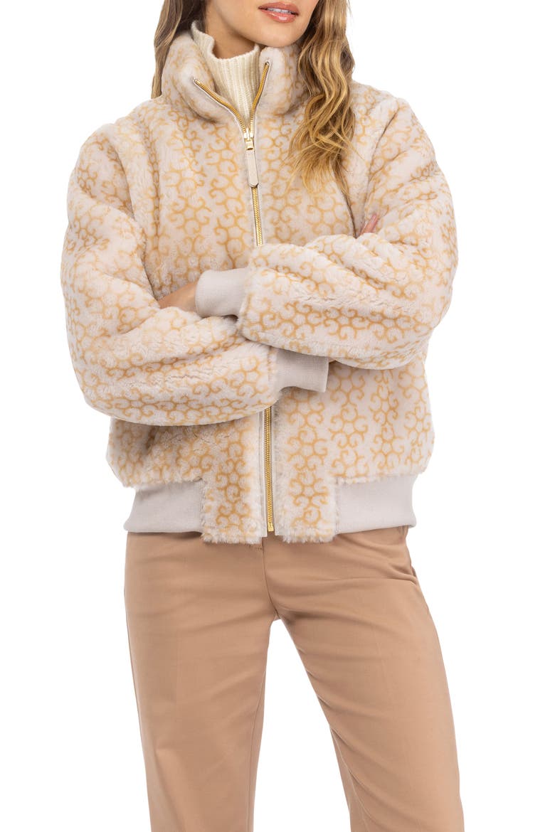 Genuine Shearling Insignia Bomber Jacket, Reversible, Alternate, color, CREAM/PALOMINO NSIGNIA/GOLD