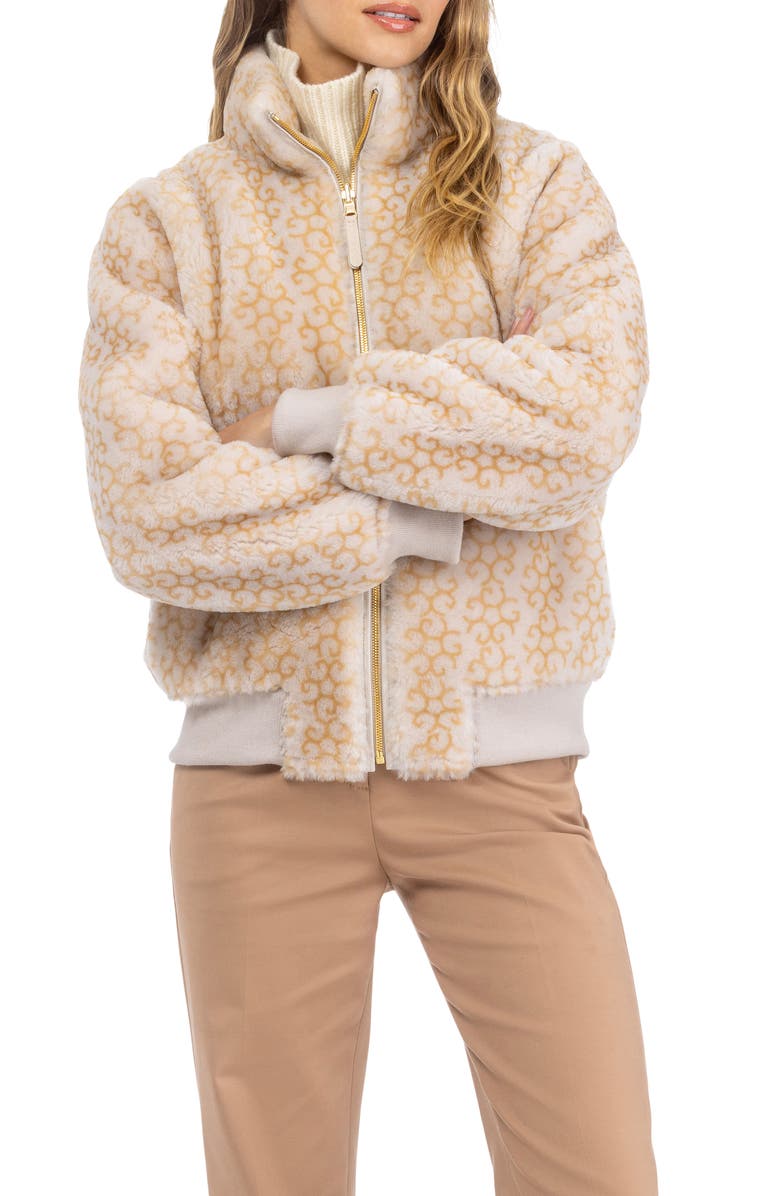 GORSKI Genuine Shearling Insignia Bomber Jacket, Reversible, Alternate, color, Cream/Palomino Nsignia/Gold