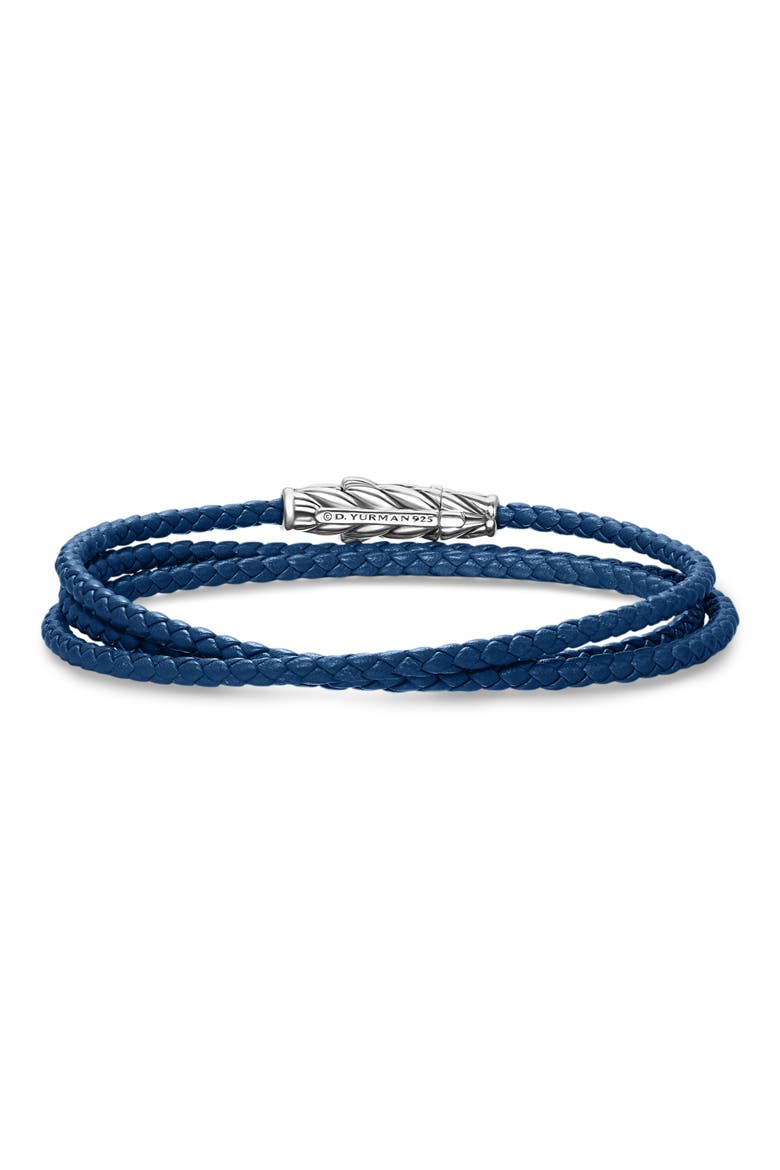 Sterling Silver Leather Bracelet, Alternate, color, BLUE