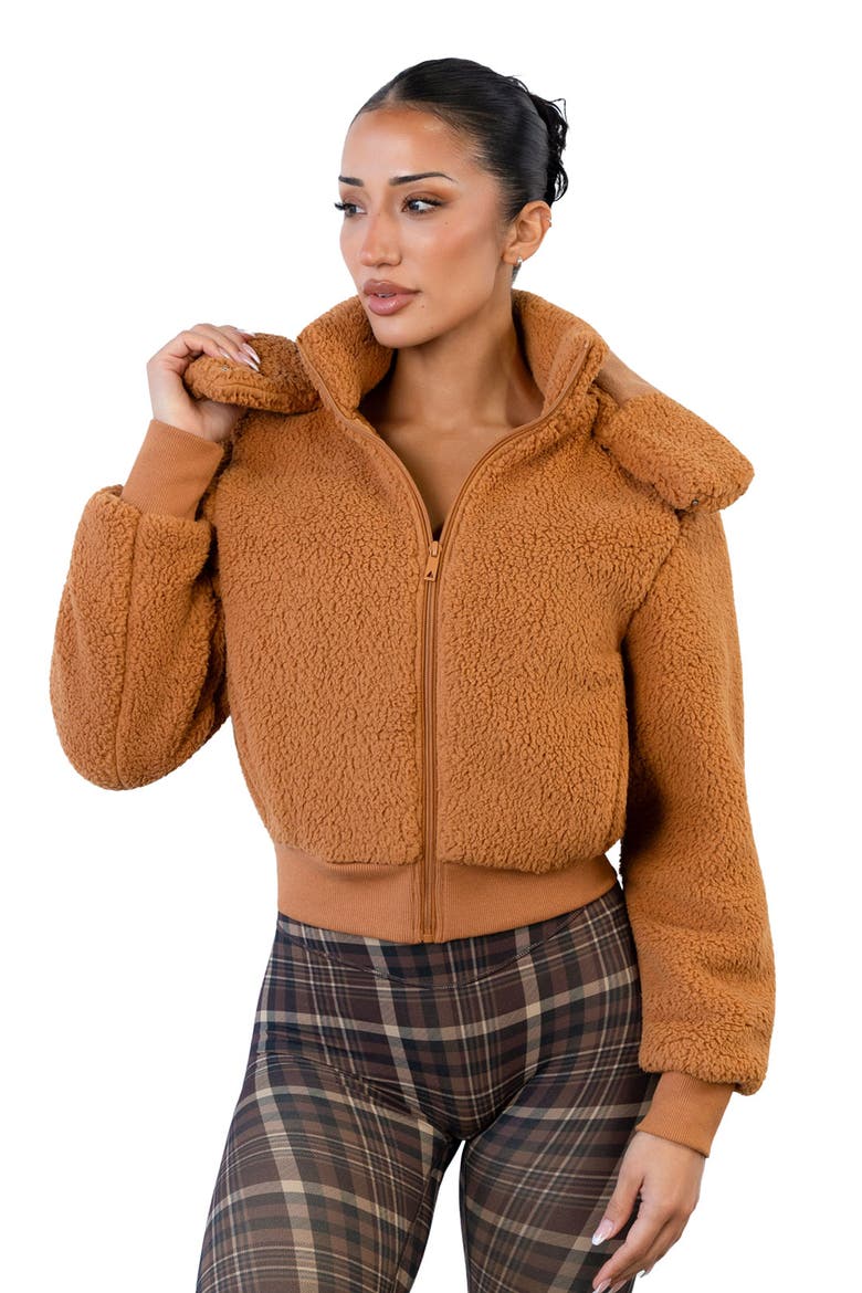Teddy Bomber Jacket, Main, color, Caramel