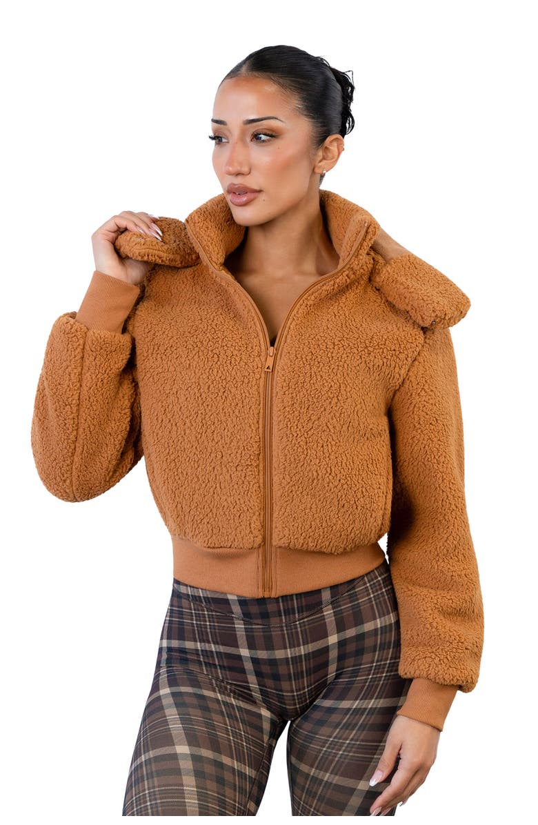 Vitality Teddy Bomber Jacket, Main, color, Caramel