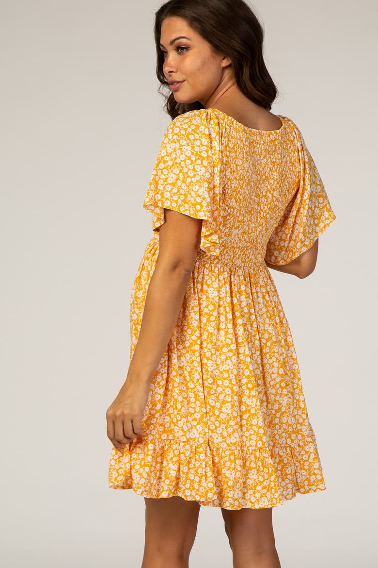 Floral Smocked Ruffle Dress, Alternate, color, Yellow