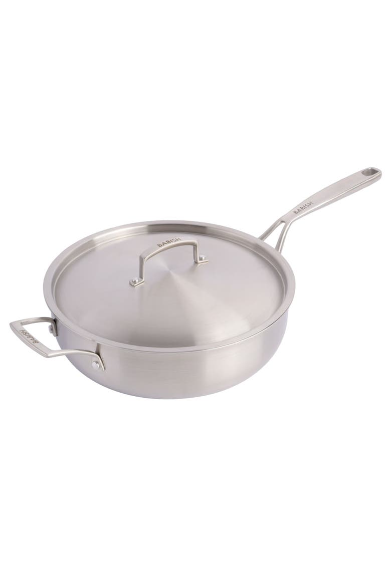 5 Qt Heavy Duty Nonstick Stainless Steel Sauté Pan with Lid, Oven & Induction Safe, Main, color, Stainless Steel