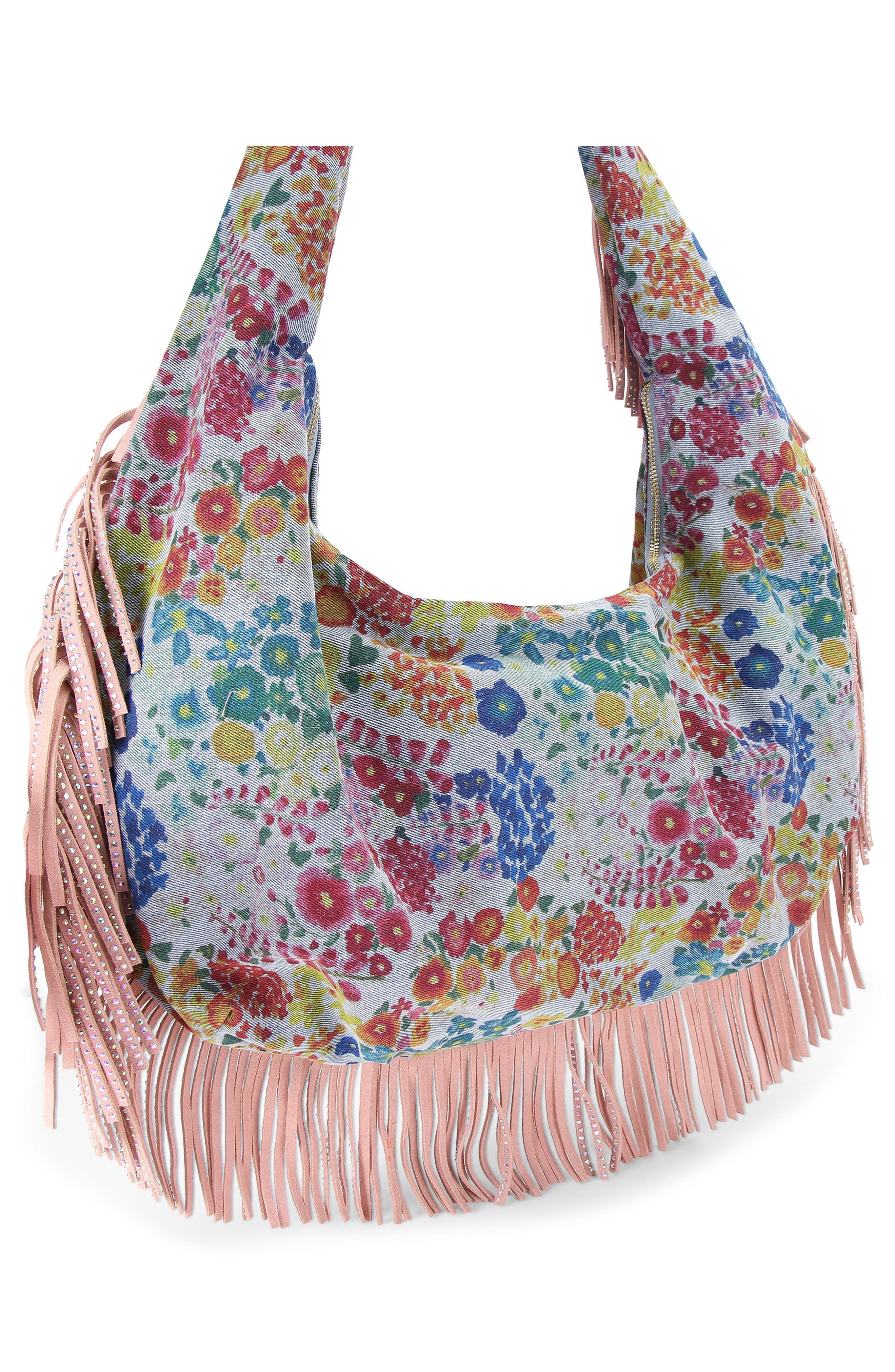 Kurt Geiger London Large Shoreditch Fringe Hobo Bag, Alternate, color, Blue/ Pal C