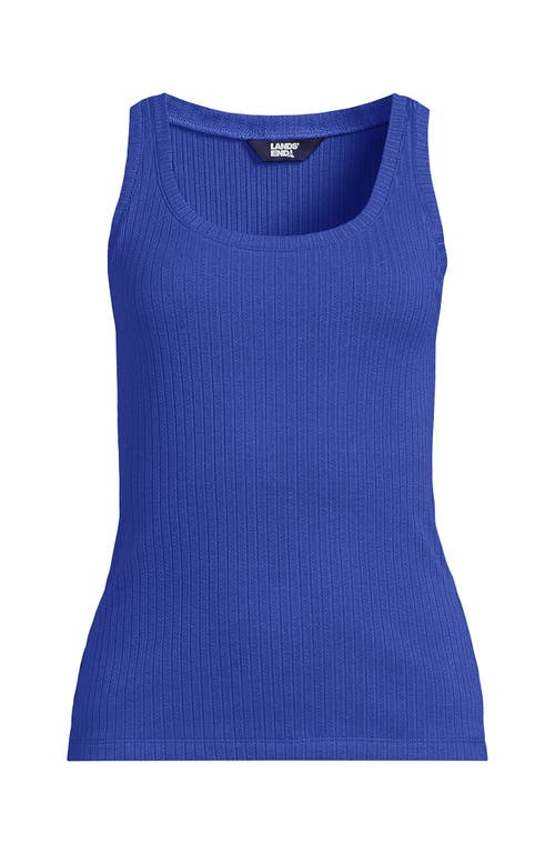 Lands' End Plus Size Pointelle Rib Uneck Tank In Blue