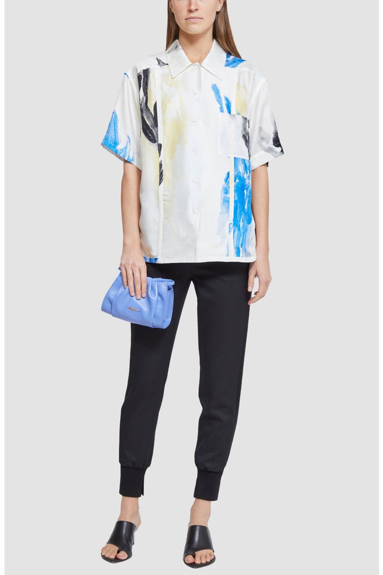 Watercolor Print Silk Twill Camp Shirt, Alternate, color, CORNFLOWER BLUE-MULTI