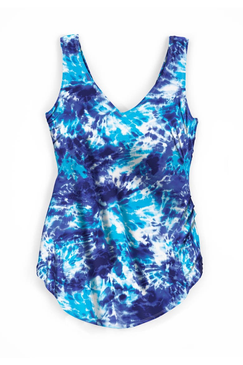 Sarong V Neck Tummy Control One Piece Swimsuit, Alternate, color, MULTI UNDERWATER TIE DYE