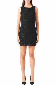 Sequin Sleeveless Tweed Mini Sheath Dress