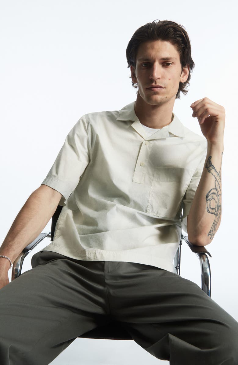 COS Print Half Placket Short Sleeve Shirt, Alternate, color, Green Dusty Light Print