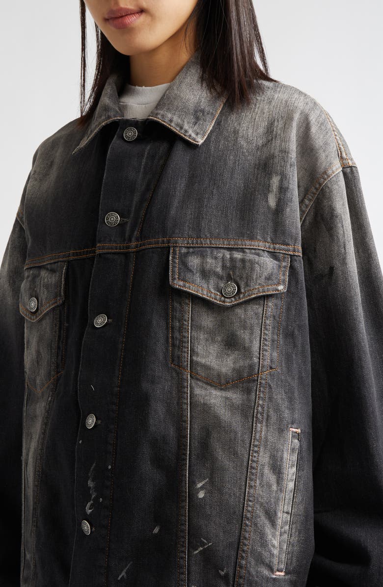 Acne Studios Robert Trafalgar Distressed Denim Jacket, Alternate, color, Black