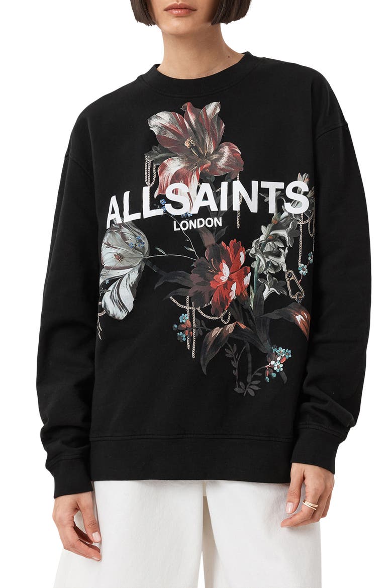 Ania Etta Graphic Sweatshirt, Main, color, BLACK